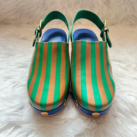 New CHARLOTTE STONE Jona Striped Studded Slingback Low Heel Clogs in Kite Stripe - Picture 8 of 16